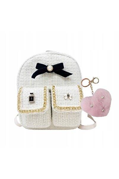 NO BRAND Rucsac pentru copii alb cu breloc cu pompon inimă, accesorii școlare 5+