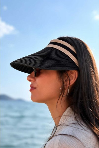 EdButikModa Women's Straw Visor Hat Wide Brim Adjustable Summer Sun Visor