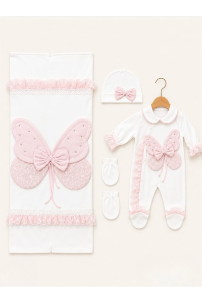 Kardeşler Bebe Butterfly Pattern Baby Girl Blanket Jumpsuit Set