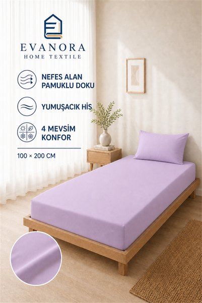 evonora Home Textile Seria Riva Set cearșafuri elastice liliac pentru o persoană 100 x 200 cm cu 1 husă de pernă