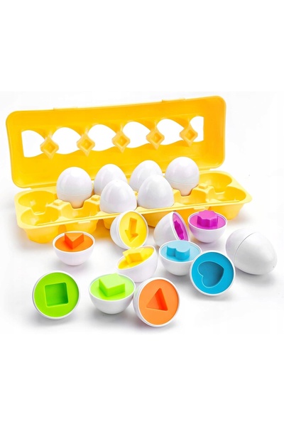 BIGTOYS Ouă Puzzle Sortator de Forme Educativ, 12 Bucăți în Cutie, Culori