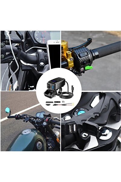 NO BRAND Încărcător motocicletă USB + USB-C tip C QC 3.0 3CCC cu voltmetru