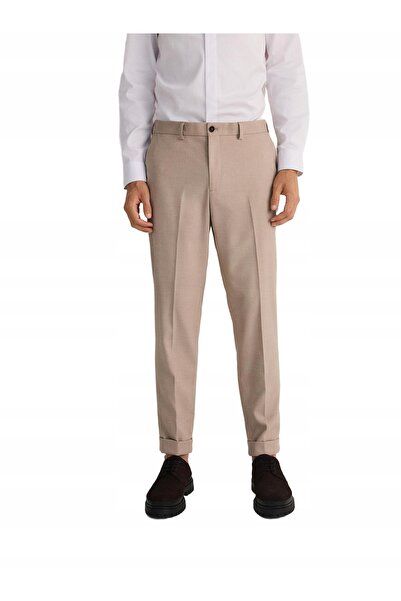 NO BRAND Pantaloni bej cu detalii clasice, buzunar cu fermoar, din viscoză, R...