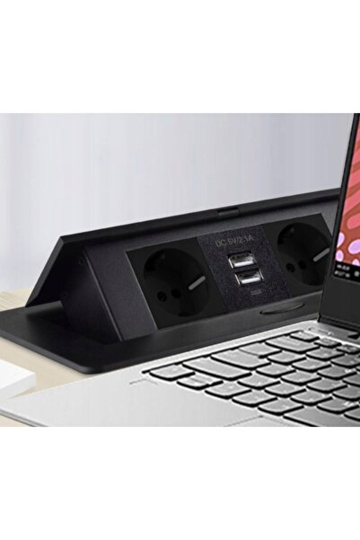 NO BRAND Adelid Quadra Priză de blat neagră cu împământare 4 bucăți. Z USB