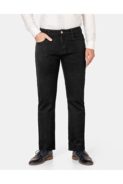 NO BRAND Pantaloni negri călduroși din fleece pentru bărbați, căptușiți cu fl...