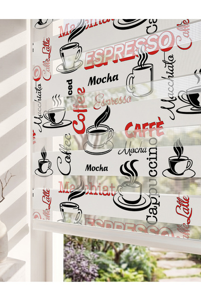 AD Home Espresso Mocha Latte Tipografi Dijital Baskılı Mutfak Zebra Perde