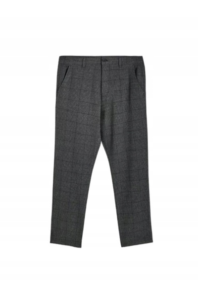 NO BRAND Pantaloni gri închis, material chino, clasici în carouri, Reserve L
