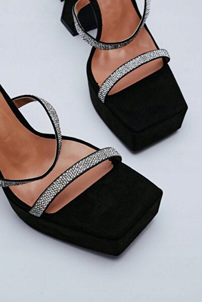 NO BRAND Sandale Gal 37 Negre Elegante cu Baretă cu Fundă Platformă