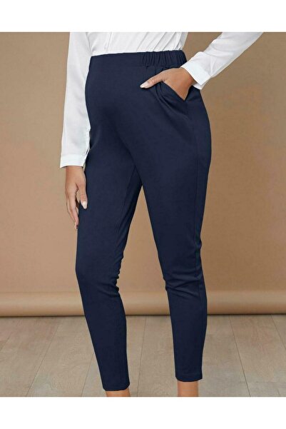 NO BRAND Pantaloni din stofă bleumarin, netezi, clasici, simpli, lungime 7/8,...