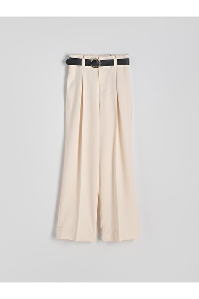 NO BRAND PANTALONI LUNGI ȘI LARGI, DE CULOARE BEJ DESCHIS, CU TALIE ÎNALTĂ, M...