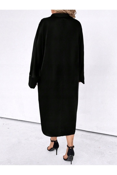 NO BRAND Rochie midi dreaptă cu mânecă lungă, cu imprimeu zebră alb-negru, Sh...