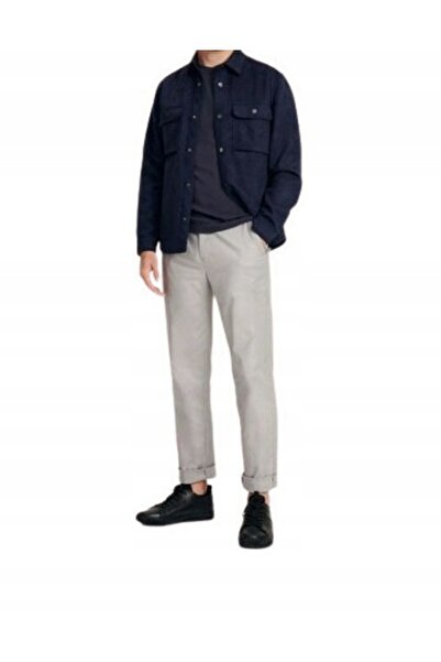 NO BRAND Pantaloni Chino Gri Clasic din Bumbac Neted, Croială Dreaptă, Reserv...
