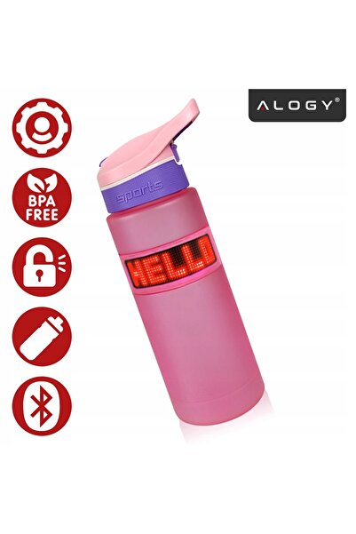 ALOGY Sticlă de apă sportivă cu ecran LED, pai, mâner, motivațională, 800 ml