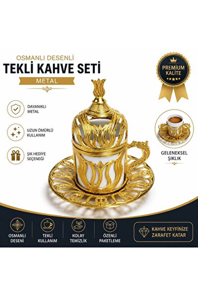 KOZMİK GİFT Osmanlı Kahve Fincanı Lale Desen Kapaklı Türk Kahvesi Fincanı Ota...