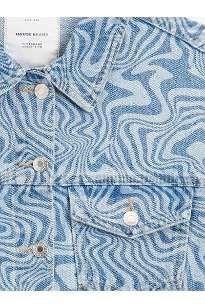 NO BRAND Jachetă scurtă din denim albastră, cu mânecă lungă, deschisă în față...