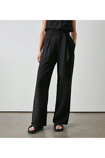 NO BRAND Pantaloni clasici negri, lungi, cu picior larg, cu curea, PRINCIPLES 38