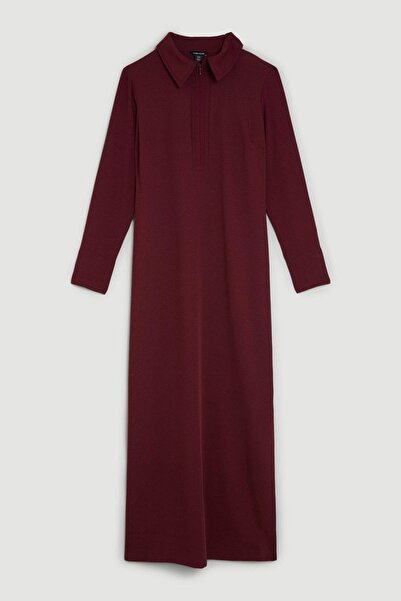 NO BRAND Rochie Bordeaux Midi Mâneci Lungi Guler Fermoar Karen Millen 34