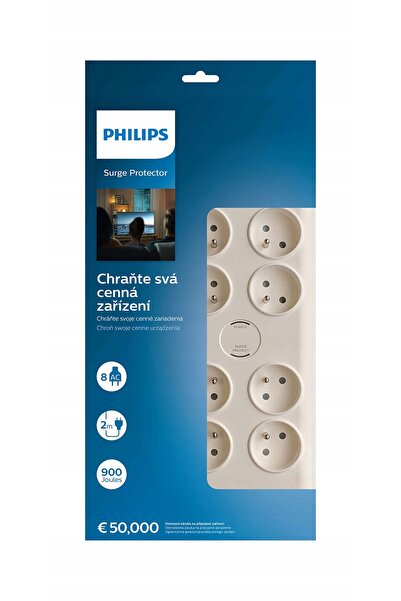 Philips Protector de supratensiune cu 8 prize, 2m, alb, 16A, spn7080wa/60