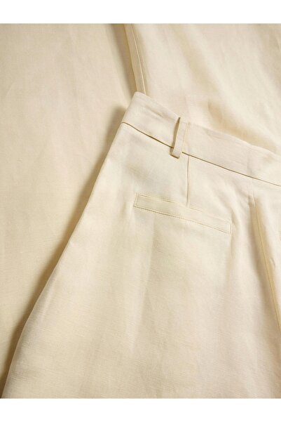 NO BRAND Pantaloni crem, largi, lungi, drepți, cu talie înaltă, din in și vis...