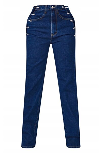 NO BRAND Pantaloni din denim bleumarin, drepți, cu talie înaltă, Prettylittle...