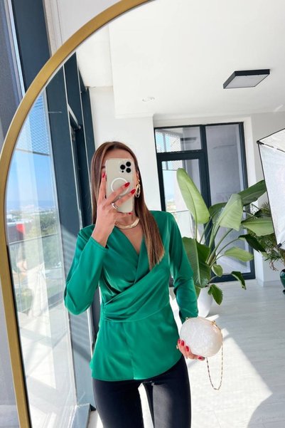 FWB Zümrüt Lüks Kalite Saten Bluz