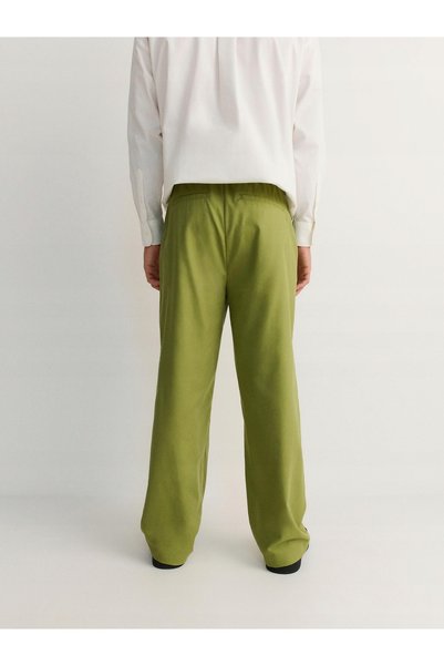 NO BRAND Pantaloni clasici drepți din țesătură verde deschis, cu viscoză, măr...