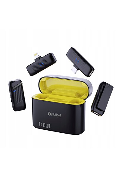 Platinet Microfon wireless 2x pentru telefon, portabil, compatibil iPhone Lig...