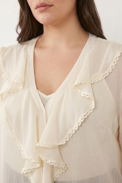 MYLİNE Lace Detailed Ruffled Chiffon Blouse