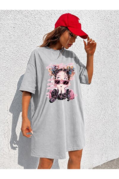 classy moda تي شيرت نسائي طويل جدًا مطبوع عليه شكل نظارة