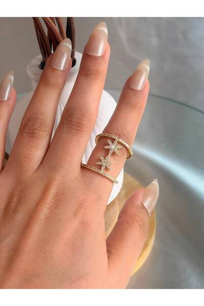 ANKA JEWELLRY خاتم نسائي من الفولاذ قابل للتعديل مرصع بحجر الزركون على شكل نج...