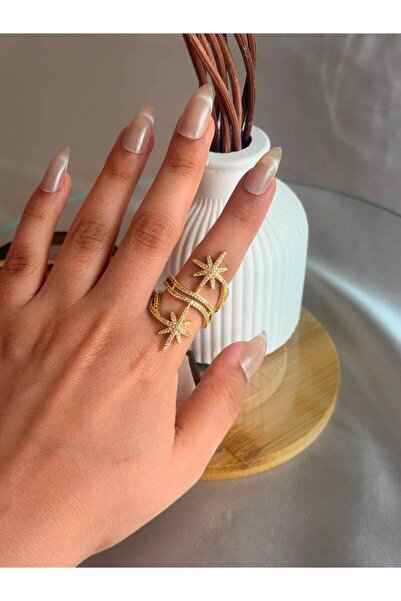 ANKA JEWELLRY خاتم نسائي من الفولاذ قابل للتعديل مرصع بحجر الزركون على شكل نج...