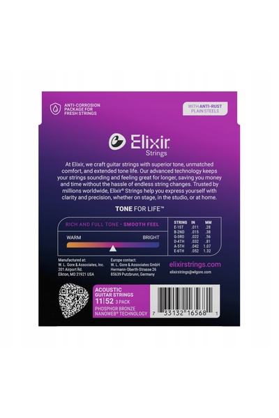 NO BRAND Elixir 16568 Nanoweb 11-52 Corzi de chitară acustică, pachet de 3, 1...