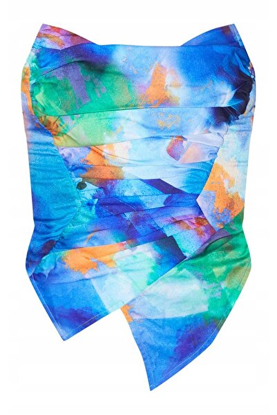 NO BRAND Prettylittlething Top Bardot asimetric, cu imprimeu colorat, tip cor...