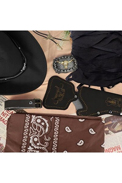 NO BRAND Costum de cowboy, accesorii western, set pălărie și eșarfă, mărimea XL