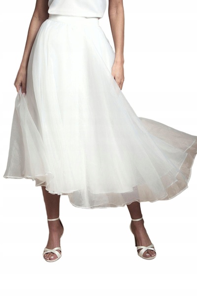 NO BRAND Fustă Midaxi clasică din organza, culoare fildeș, cu talie înaltă, C...