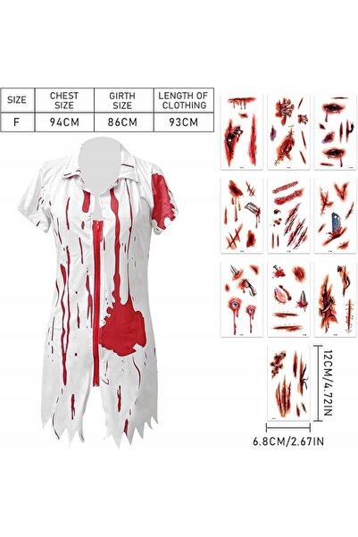 NO BRAND Costum de asistentă medicală zombie de groază, haine de cosplay de H...