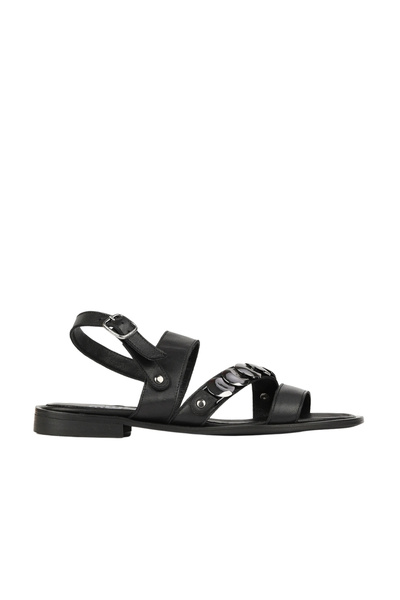 BUENO Black Leather Women's Flat Sandals