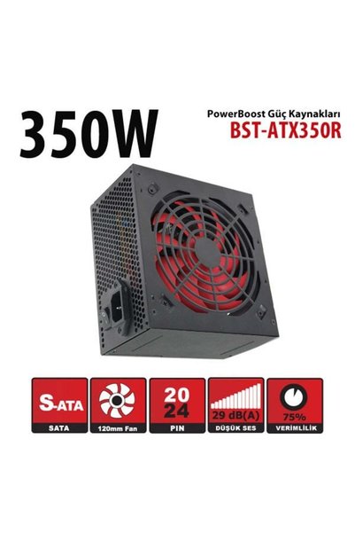 Power Boost PowerBoost BST-ATX350R 350w, PPFC 12cm Kırmızı Fanlı ATX PSU Power kablo (Retail Box)