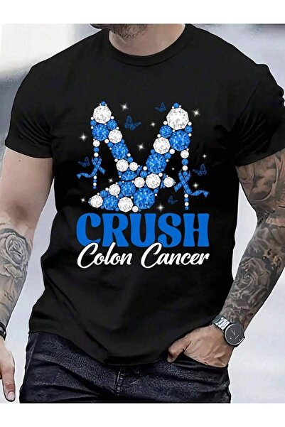 799 100% Cotton Crush Awareness Dark Blue Ribbon High Heels T-Shirt Men's Wom...
