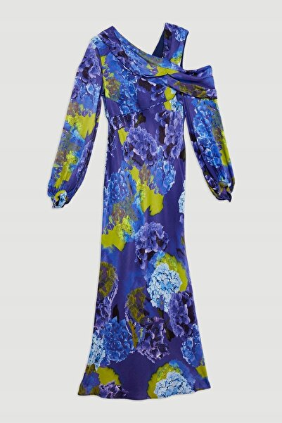 NO BRAND Rochie maxi clasică, dreaptă, din satin mov imprimat, Karen Millen 38