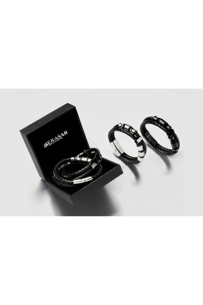 NO BRAND Serasar, Brățară din piele pentru bărbați [Spirit] Argintiu, 23cm