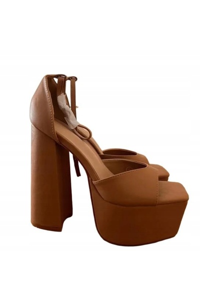 NO BRAND Sandale maro cu talpă pană și cataramă netedă Prettylittlething 39
