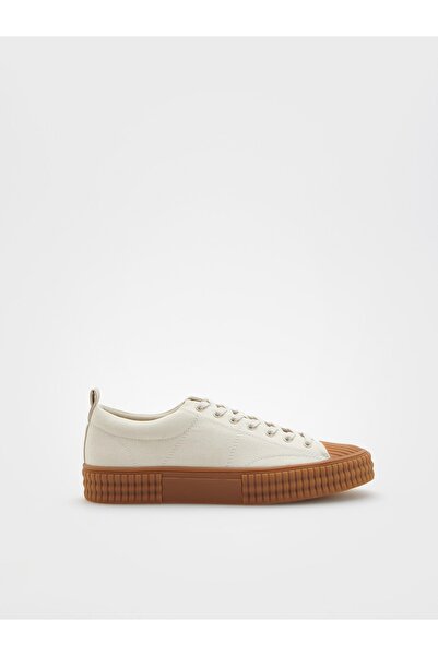 NO BRAND Pantofi crem, adidași, slip-on, cu șireturi, perforați, joși, plați, 41