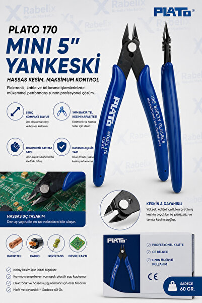 Rabelix Online Marketing Mini 5 İnç Elektronikçi Yankeski Hassas Tel Kablo Ke...
