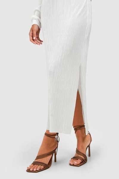 NO BRAND Rochie Midaxi Albă Plisată cu Mâneci Lungi Drepte și Guler Boohoo 40