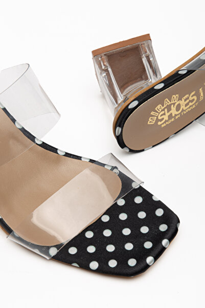 miram shoes Women's Black Patterned Transparent Strap Heeled Slippers