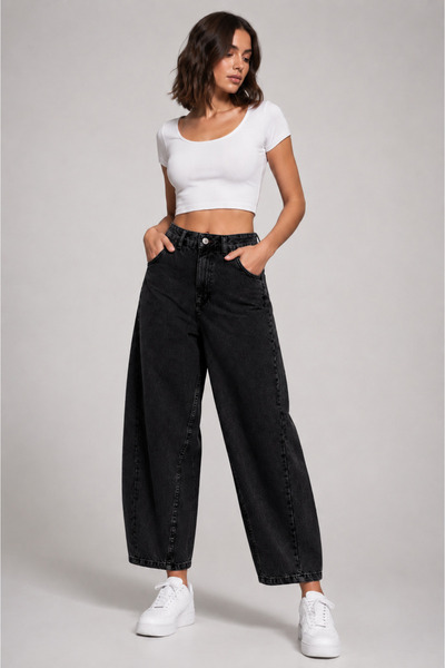 blue wings denım co. ΜΑΥΡΟ OVERSIZE BAGGY ΤΖΙΝ ΜΕ ΠΛΑΪΝΕΣ ΤΣΕΠΕΣ ΚΑΙ ΜΠΡΟΣΤΙΝ...