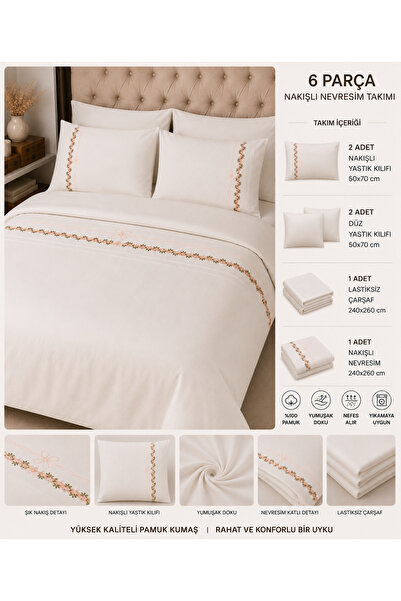 UTDU Double Bed Embroidered Duvet Cover Set 6 Pieces 100% Cotton 240*260 Whit...