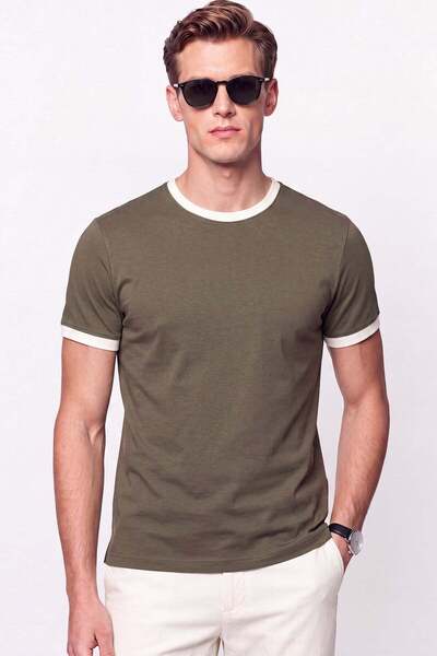 Efor Slim Fit Crew Neck Khaki - Ecru T-Shirt Ts 932