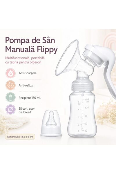 ePandamel Pompa de San, Epandamel, Manuala, Capacitate 150 Ml, Portabila cu Tetina pentru Biberon, Mov